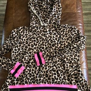 Veronica Beard Leopard Print Hoodie with Pink Accents